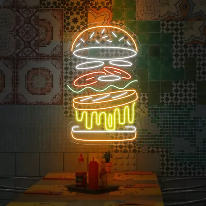 Néon Burger dégoulinant – Enseigne LED murale